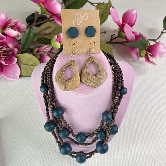 Plunder Design Fashion Jewelry Boutique Boho Necklace Earrings Set New - Picture 3 of 9